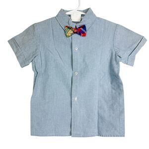 Vintage 90s 955 Kids Bow Tie Button Up Shirt Blue USA - Boys 5